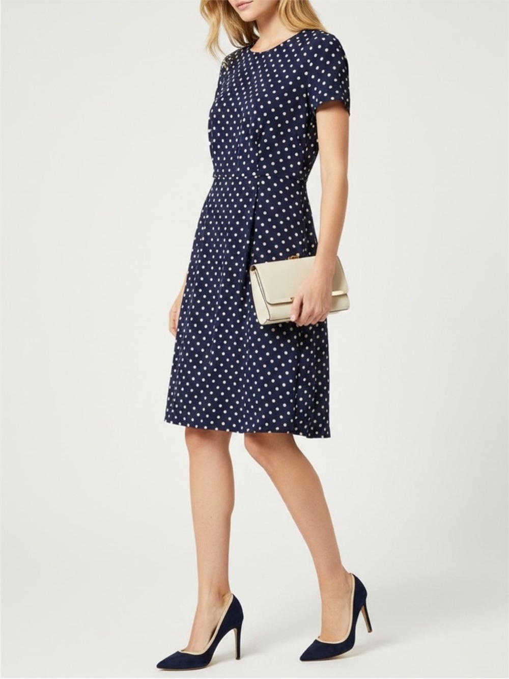 Navy Polka Dot Mini Dress - Casual Short Sleeve